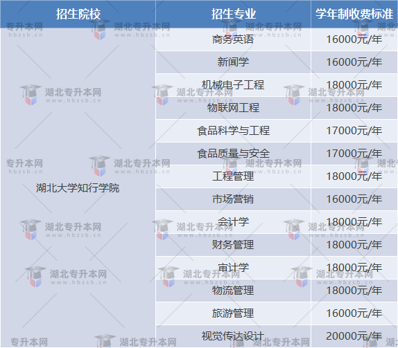 湖北大學知行學院學費